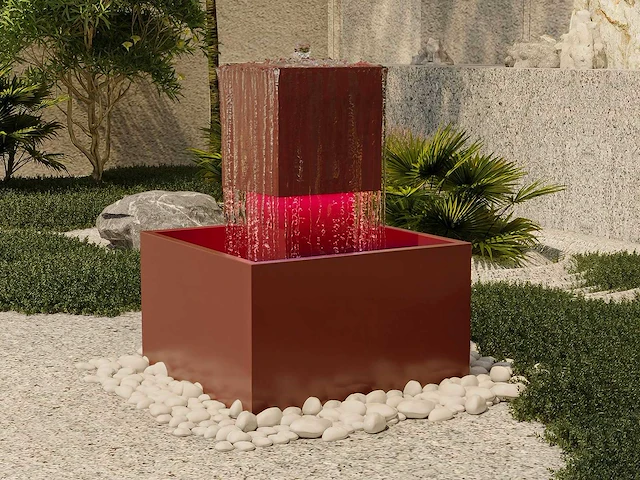 Roestvrijstalen fontein voor buiten met led - h.65 cm - terracotta - afbeelding 10 van  10