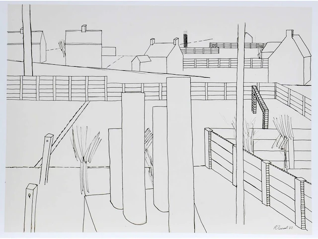 Roger raveel - grafisch panorama met doel - offset - afbeelding 1 van  5