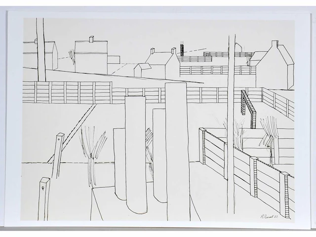 Roger raveel - grafisch panorama met doel - offset - afbeelding 2 van  5