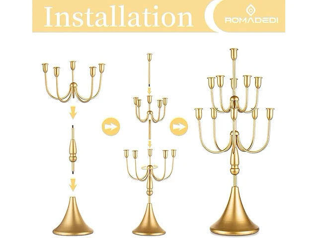 Romadedi candelabra gouden kaarsenhouder (2 stuks) - afbeelding 3 van  4