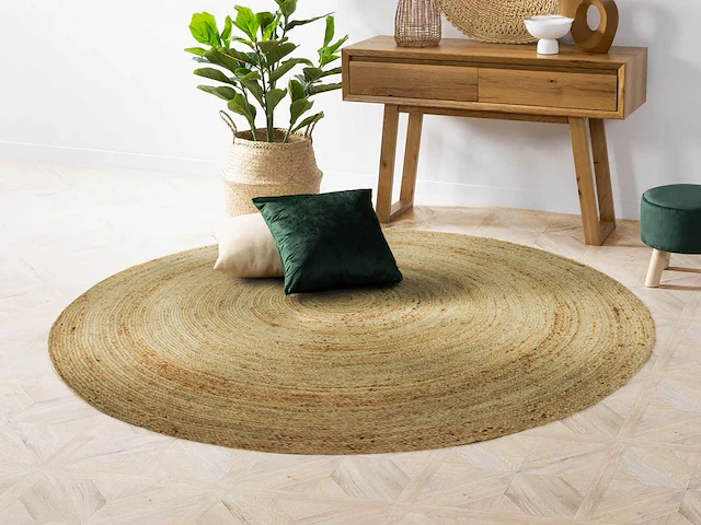 Rond vloerkleed - 100% geweven jute - d. 150 cm - naturel - afbeelding 1 van  4