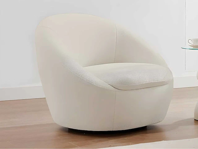 Ronde draaifauteuil - witte badstof - afbeelding 1 van  7