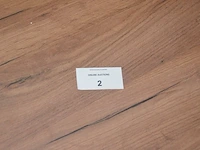 Ronde fineerhouten tafel , 6 moderne kuipstoelen grijze stoffen zit en rug (7,8) - afbeelding 3 van  9