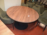 Ronde fineerhouten tafel , 6 moderne kuipstoelen grijze stoffen zit en rug (7,8) - afbeelding 6 van  9