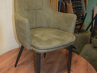 Ronde fineerhouten tafel , 6 moderne kuipstoelen grijze stoffen zit en rug (7,8) - afbeelding 7 van  9