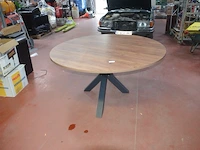 Ronde fineerhouten tafel , 7 moderne kuipstoelen grijze stoffen zit en rug (7,8)