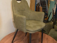 Ronde fineerhouten tafel , 7 moderne kuipstoelen grijze stoffen zit en rug (7,8) - afbeelding 4 van  11