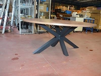 Ronde fineerhouten tafel , 7 moderne kuipstoelen grijze stoffen zit en rug (7,8) - afbeelding 9 van  11