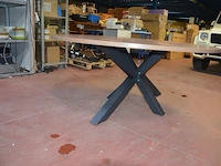 Ronde fineerhouten tafel , 7 moderne kuipstoelen grijze stoffen zit en rug (7,8) - afbeelding 10 van  11