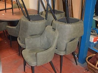 Ronde fineerhouten tafel , 7 moderne kuipstoelen grijze stoffen zit en rug (7,8) - afbeelding 11 van  11