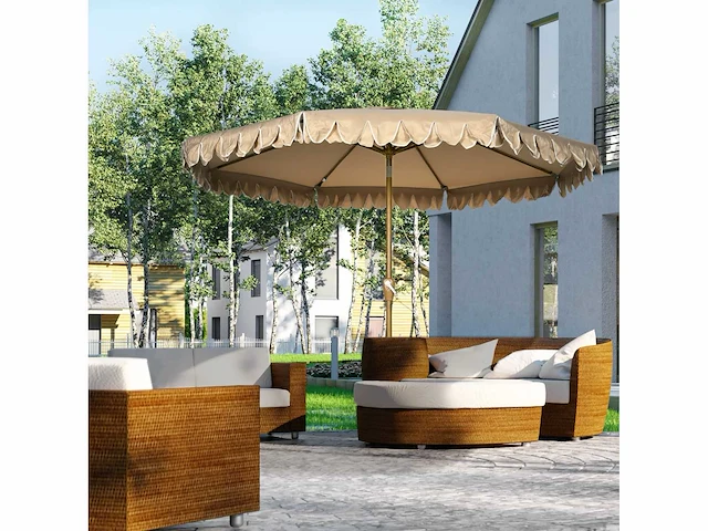 Ronde kantelbare parasol ø 264 cm met stoffen ruches - afbeelding 7 van  14