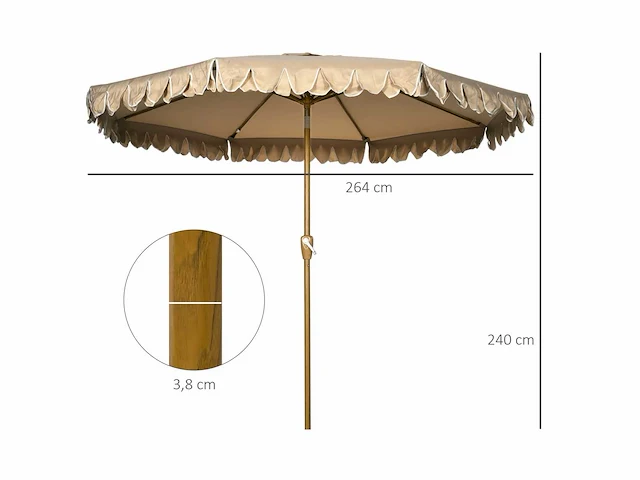 Ronde kantelbare parasol ø 264 cm met stoffen ruches - afbeelding 9 van  14