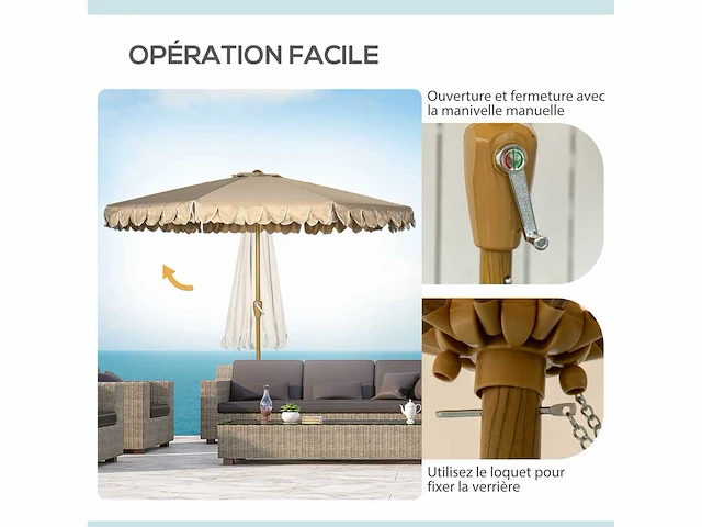 Ronde kantelbare parasol ø 264 cm met stoffen ruches - afbeelding 11 van  14