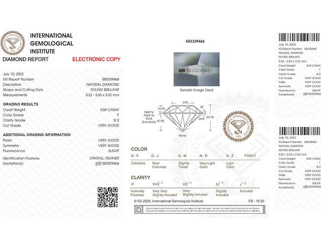 Ronde-natuurlijke gedolven diamant 0,59 ct igi-gecertificeerd f si2 vg vg vg zwak - afbeelding 2 van  7