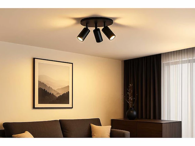 Ronde opbouwarmatuur gu10 – 3 draaibare spots – zwart – aluminium – ø150 mm – ip20 (x8) - afbeelding 1 van  5