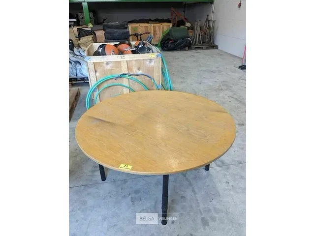 Ronde tafel hout/metaal dm.130cm h=69 - afbeelding 1 van  1