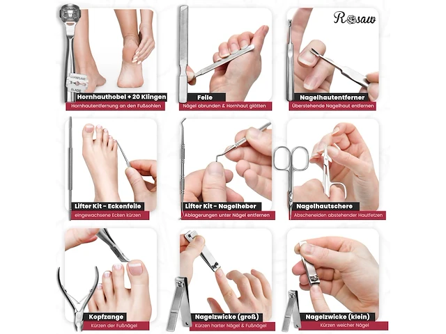 Rosaw manicure & pedicureset, 10-delige nagelverzorgingsset - afbeelding 3 van  3