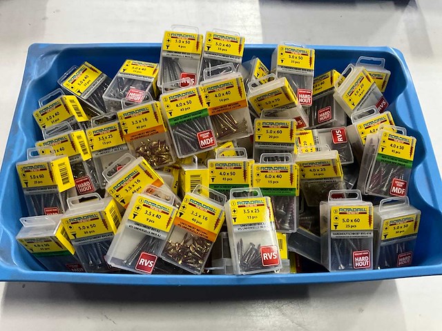 Rotadrill diverse schroeven rvs, messing en verzinkt (100x) - afbeelding 1 van  6