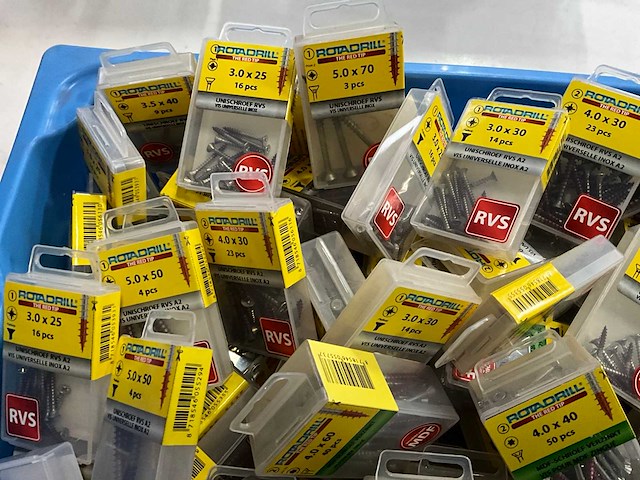Rotadrill diverse schroeven rvs, messing en verzinkt (100x) - afbeelding 2 van  6