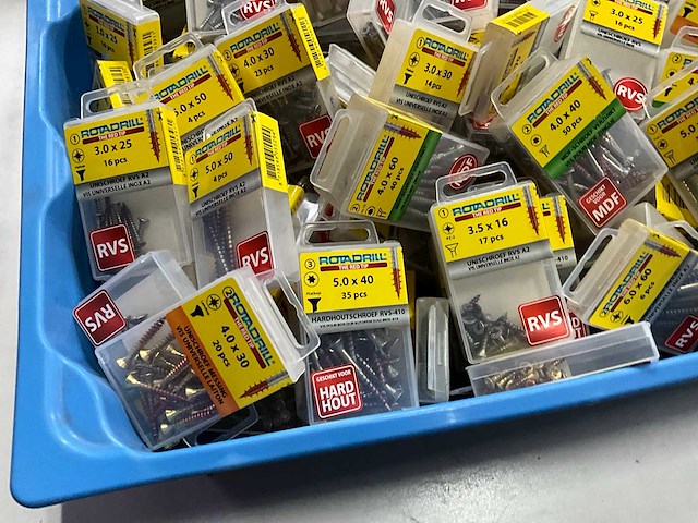 Rotadrill diverse schroeven rvs, messing en verzinkt (100x) - afbeelding 5 van  6