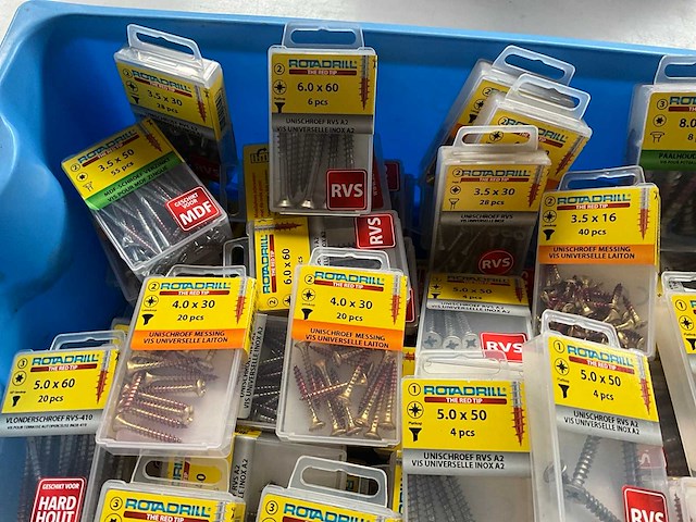 Rotadrill diverse schroeven rvs, messing en verzinkt (100x) - afbeelding 2 van  6