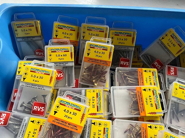 Rotadrill diverse schroeven rvs, messing en verzinkt (100x) - afbeelding 2 van  6