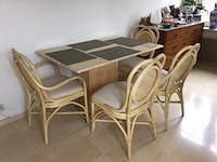 Rotan eetkamertafel + stoelen - afbeelding 1 van  4