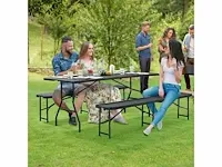 Rotan look opvouwbare 3-delige set met tafel en 2 banken - afbeelding 1 van  6