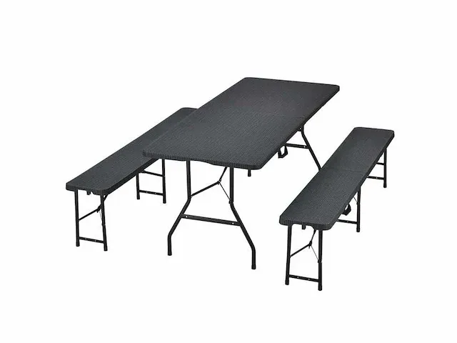 Rotan look opvouwbare 3-delige set met tafel en 2 banken - afbeelding 2 van  6