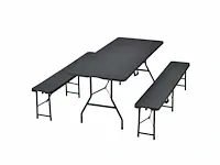 Rotan look opvouwbare 3-delige set met tafel en 2 banken - afbeelding 2 van  6
