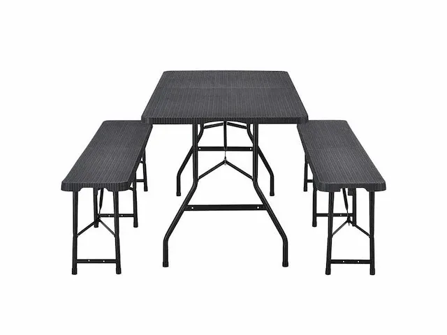 Rotan look opvouwbare 3-delige set met tafel en 2 banken - afbeelding 3 van  6
