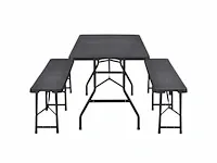 Rotan look opvouwbare 3-delige set met tafel en 2 banken - afbeelding 3 van  6