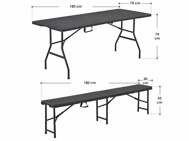 Rotan look opvouwbare 3-delige set met tafel en 2 banken - afbeelding 6 van  6