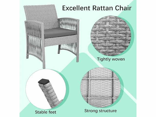 Rotan tuinmeubelen voor buiten, 4 stuks, 1 x tweepersoonsbank + 2 x enkele fauteuils + 1 x salontafel - afbeelding 3 van  7