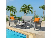 Rotan tuinmeubelen voor buiten, 4 stuks, 1 x tweepersoonsbank + 2 x enkele fauteuils + 1 x salontafel - afbeelding 6 van  7