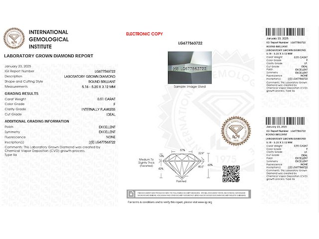 Round brilliant diamant 0.51 ct – f/if – ig - afbeelding 3 van  3