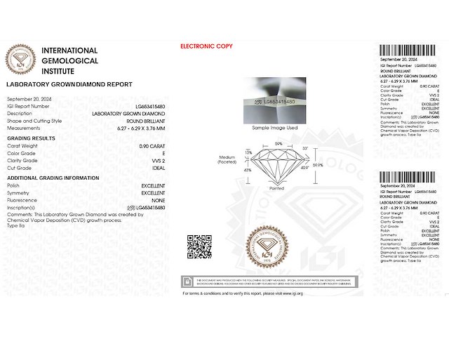 Round brilliant diamant 0.90 ct – e/vvs2 – igi - afbeelding 3 van  3