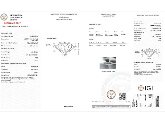 Round brilliant diamant 1.00 ct – fancy vivid pink/vs2 – igi - afbeelding 3 van  3