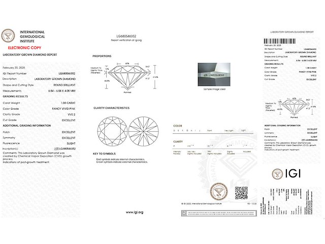 Round diamant 1.08ct – fancy vivid pink/vvs2 – igi - afbeelding 3 van  3