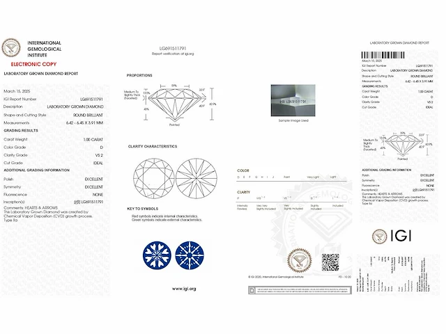 Round diamond 1.00 ct d/vs2 (igi certified) - afbeelding 4 van  5