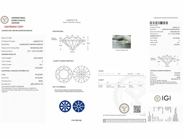 Round diamond 3.00 ct e/vs1 (igi certified) - afbeelding 4 van  5