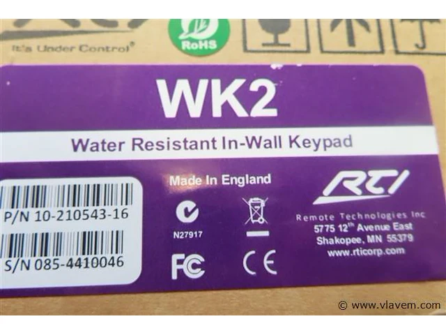 Rti water resistant in-wall keypad wk2 - afbeelding 3 van  3