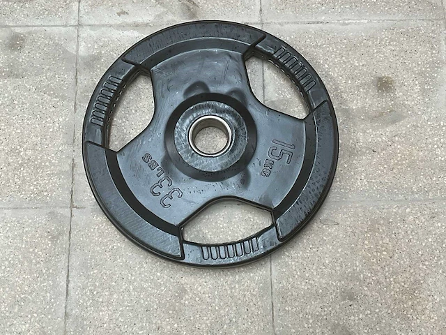 Rubber plated 50mm halterschijf 15kg (4x) - afbeelding 1 van  1