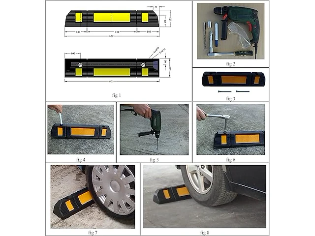 Rubberen wielstop parkeerplaats begrenzer - afbeelding 4 van  4