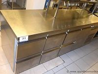 Rvs koelwerktafel vv 6 schuiven en 1 deur, inomak, type pnrp2229, afm plm 223x70cm