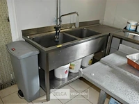 Rvs spoeltafel, dubbele spoelbak, meng- en douchekraan