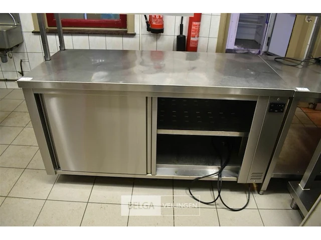 Rvs warmte werkbank met chefrek 2 schuifdeuren 160x70x85/156 - afbeelding 1 van  3