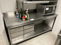 Rvs werktafel met chefrek en 2 ladenblokken - afbeelding 1 van  3