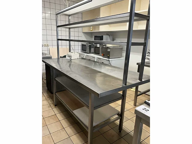 Rvs werktafel met chefrek - afbeelding 2 van  5
