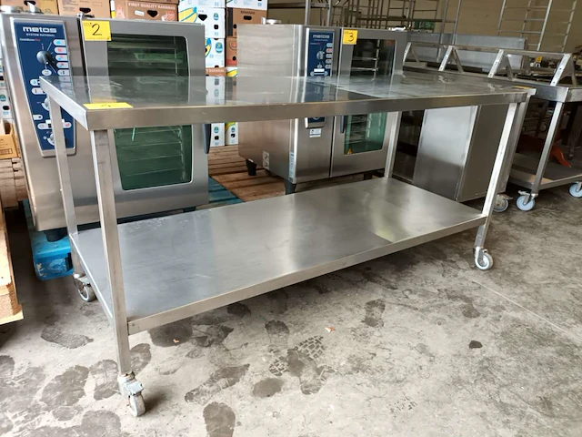 Rvs werktafel op wielen met onderblad - afbeelding 2 van  4